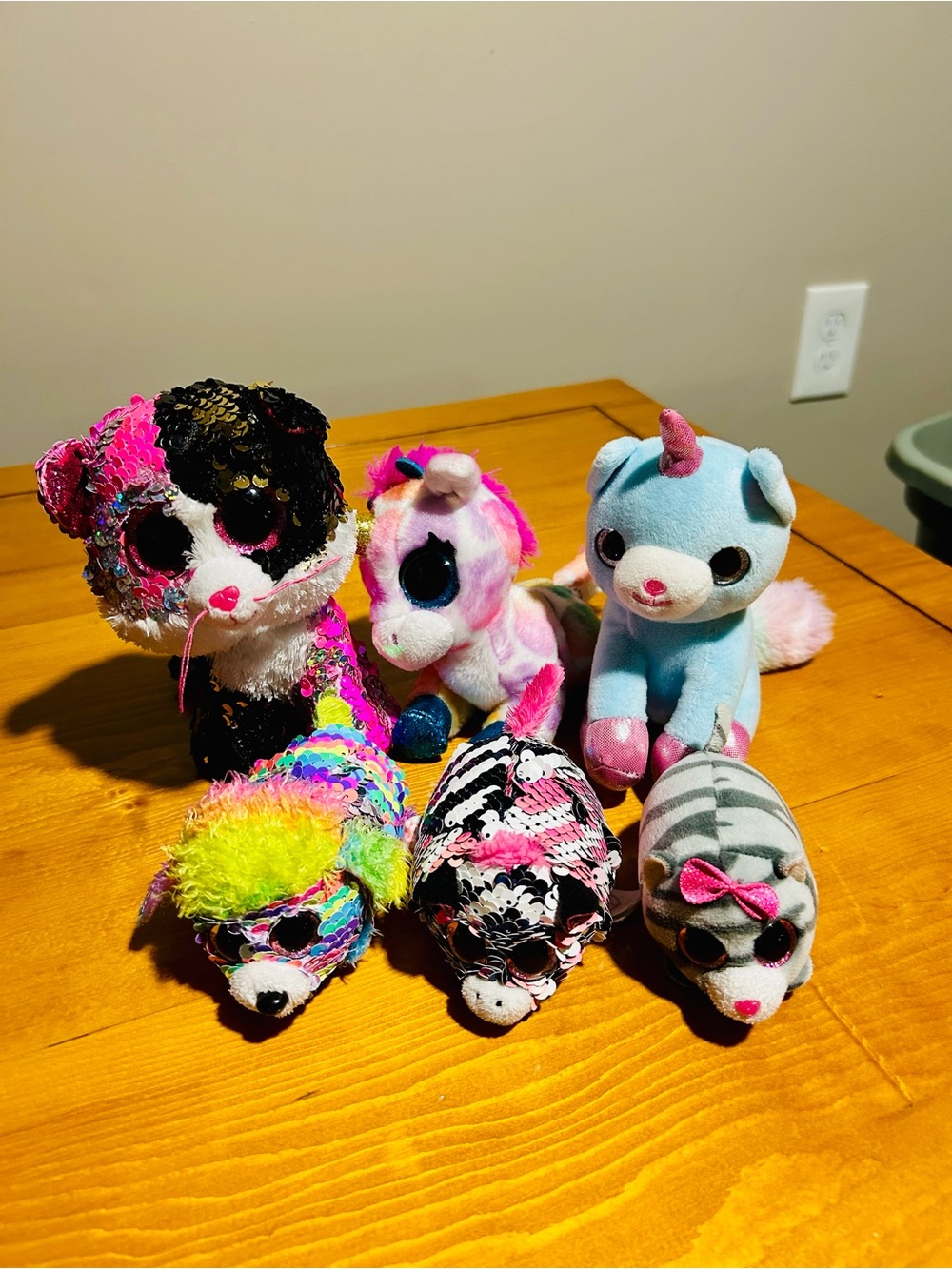 Ty Plush Assorted Animals - Pink, Blue, Black, White, Gray, Rainbow